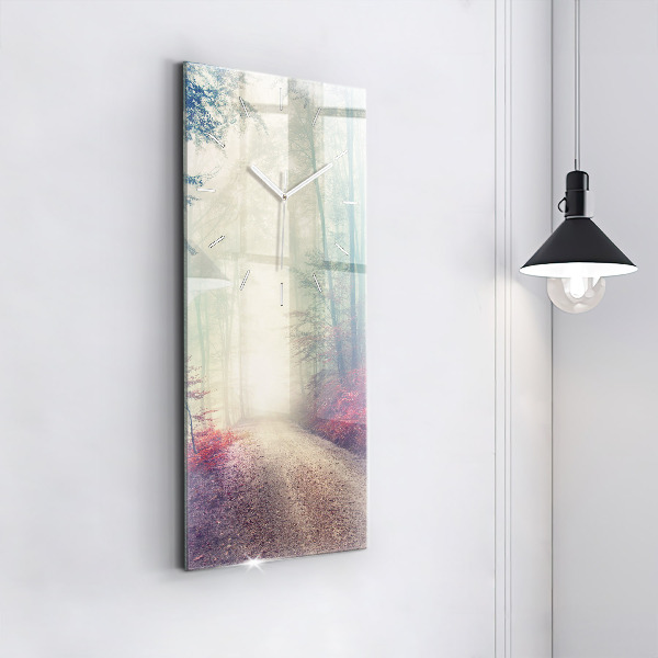Vertikální skleněné hodiny Podzimní cesta Mlžný les