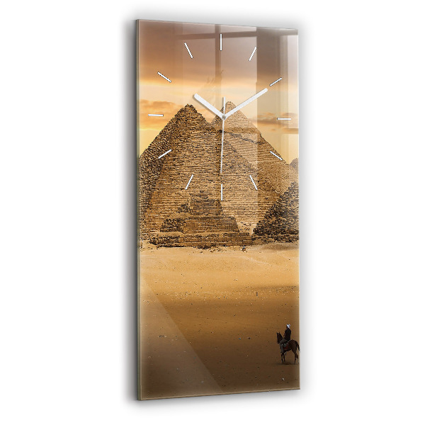 Vertikální skleněné hodiny Pyramidy a západ slunce