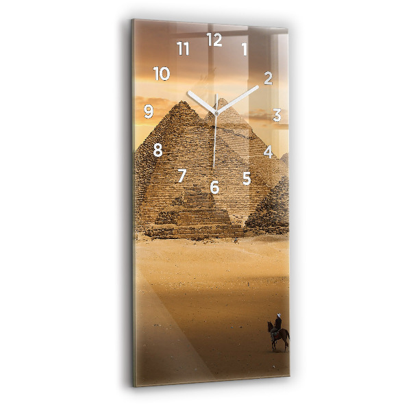 Vertikální skleněné hodiny Pyramidy a západ slunce