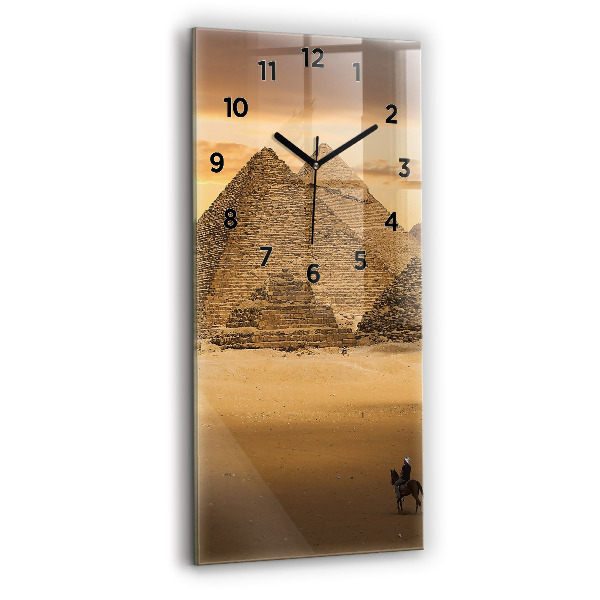 Vertikální skleněné hodiny Pyramidy a západ slunce