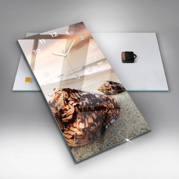 Vertikální skleněné hodiny Mušle na pláži