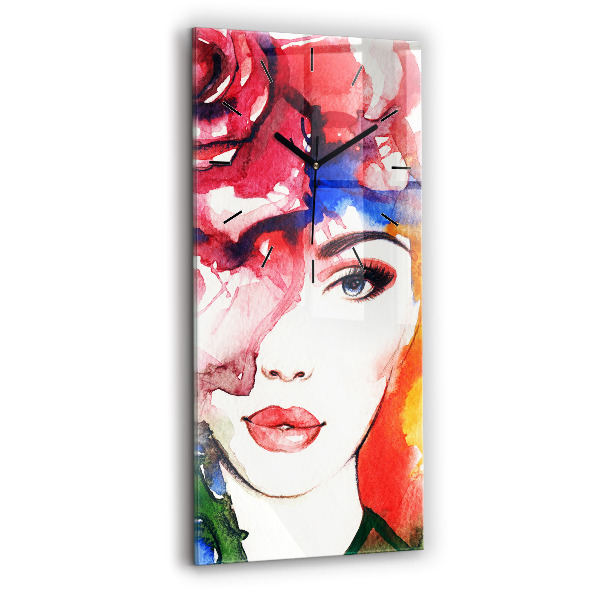 Vertikální skleněné hodiny Barevný portrét ženy