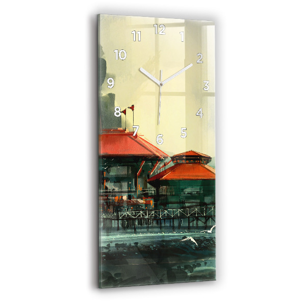 Vertikální skleněné hodiny Rybářská vesnice