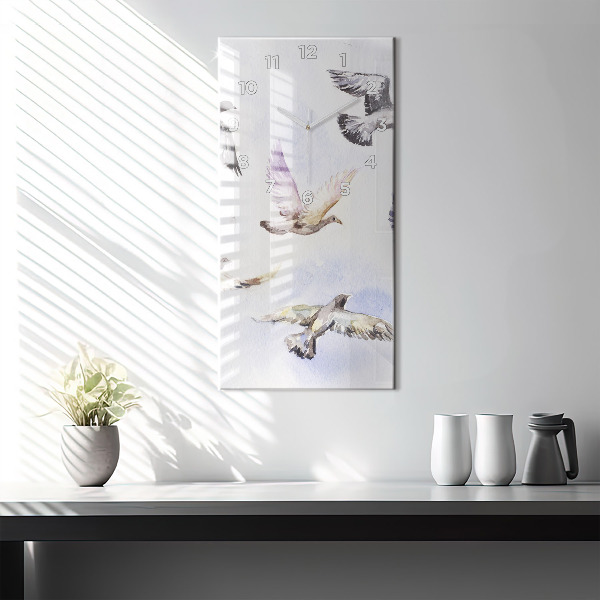 Vertikální skleněné hodiny Létající ptáci