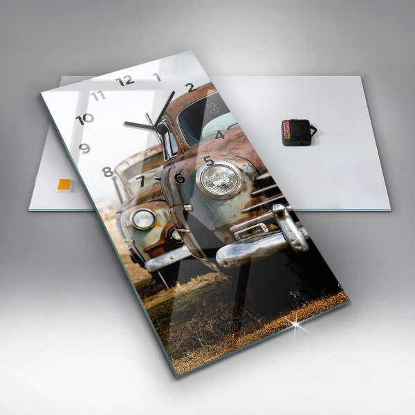 Vertikální skleněné hodiny Stará auta