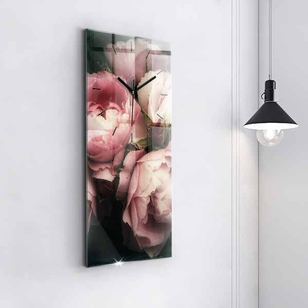 Vertikální skleněné hodiny Kytice růžových růží