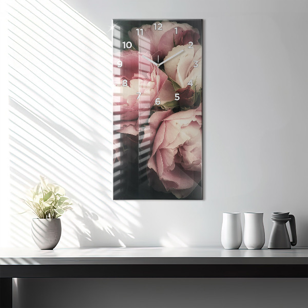 Vertikální skleněné hodiny Kytice růžových růží