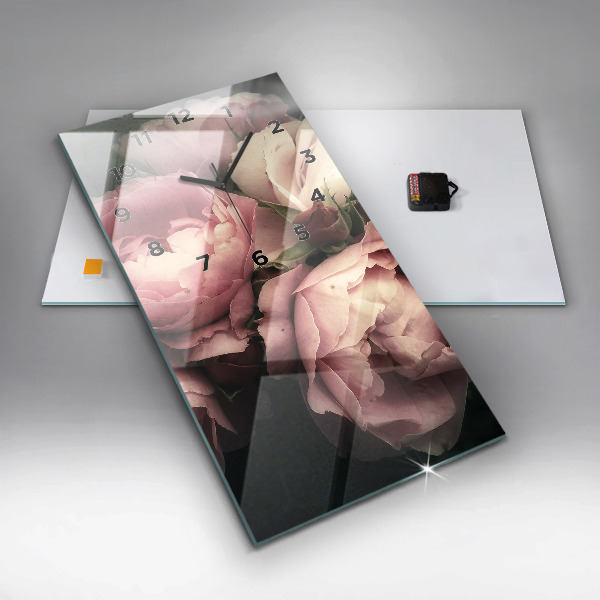 Vertikální skleněné hodiny Kytice růžových růží