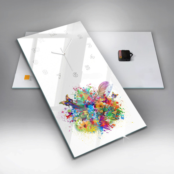 Vertikální skleněné hodiny Květinová harmonie s motýly