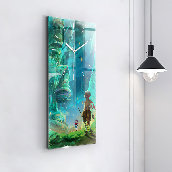 Vertikální skleněné hodiny Děti v lese