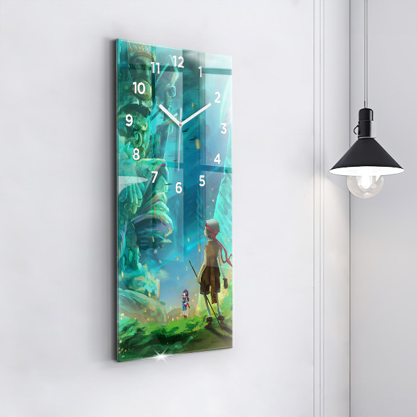 Vertikální skleněné hodiny Děti v lese