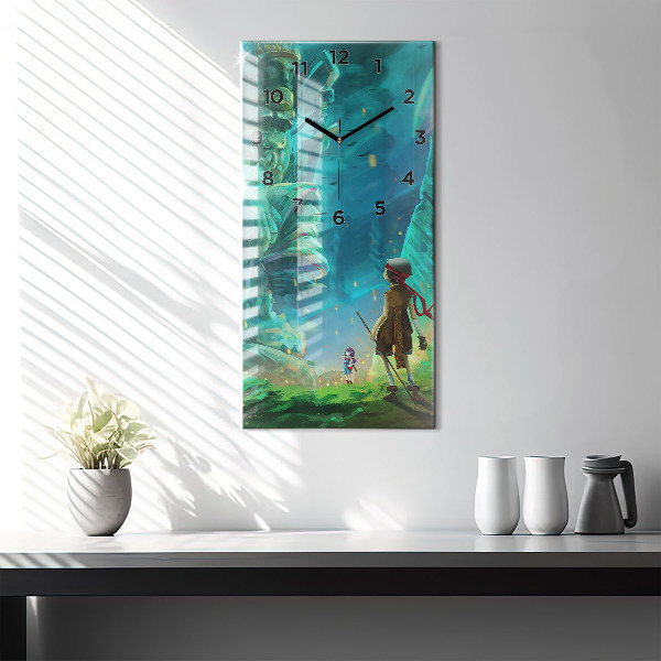 Vertikální skleněné hodiny Děti v lese