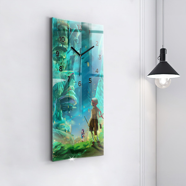 Vertikální skleněné hodiny Děti v lese