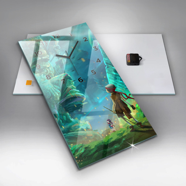 Vertikální skleněné hodiny Děti v lese