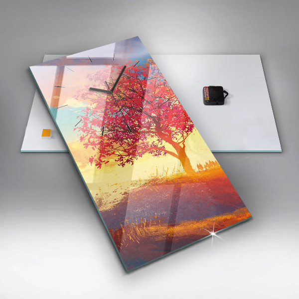 Vertikální skleněné hodiny Podzimní krajina