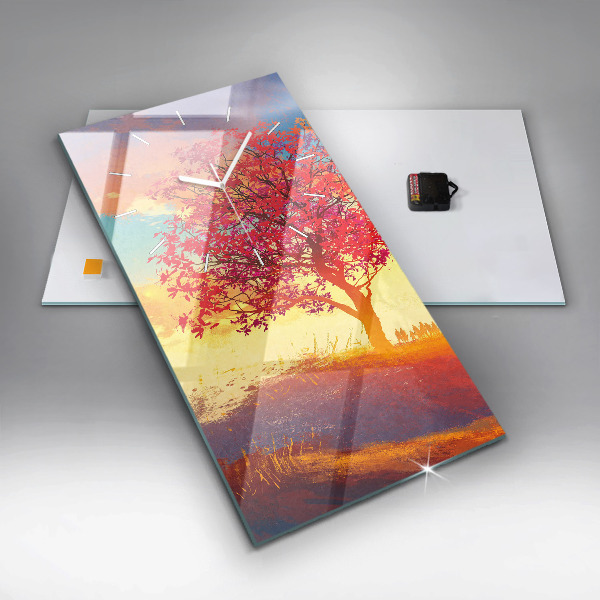 Vertikální skleněné hodiny Podzimní krajina