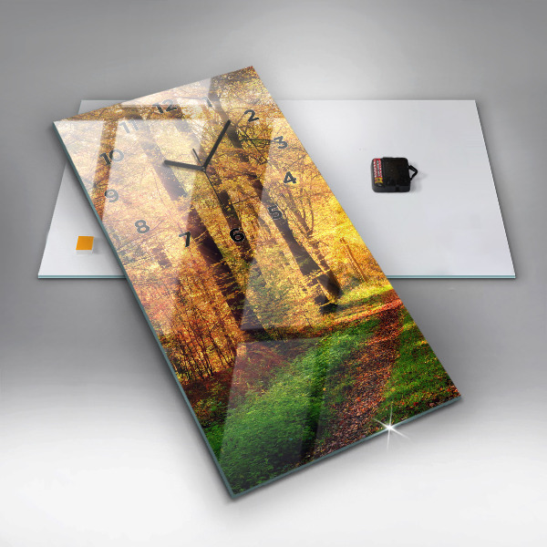 Vertikální skleněné hodiny Podzimní lesní scenérie