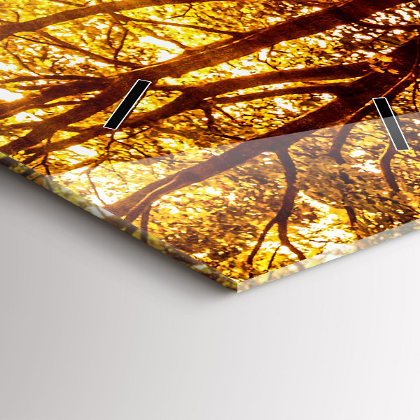 Vertikální skleněné hodiny Lesní krajina na slunci