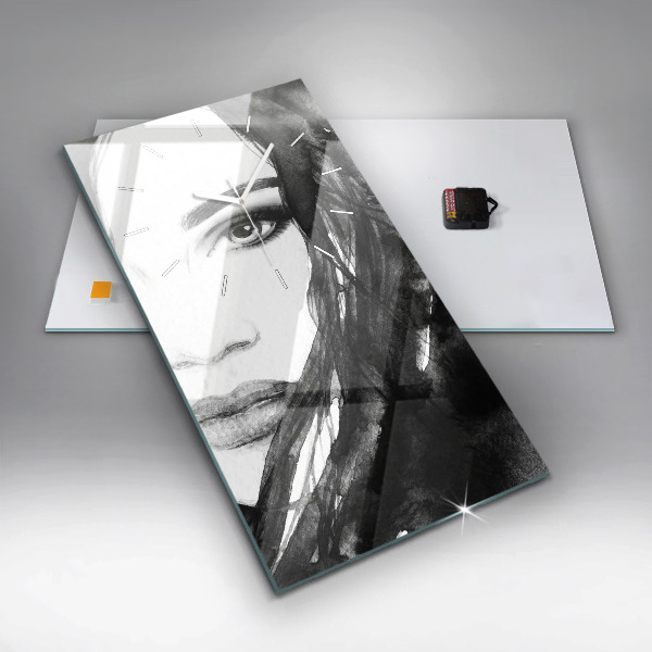 Vertikální skleněné hodiny Portrét ženy