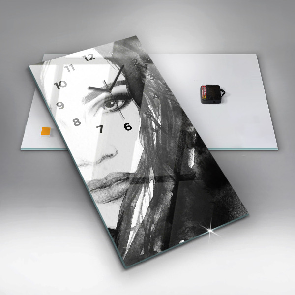 Vertikální skleněné hodiny Portrét ženy