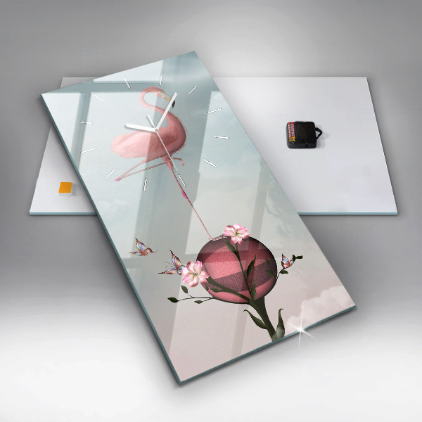 Vertikální skleněné hodiny Surrealistický plameňák