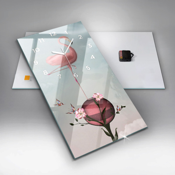 Vertikální skleněné hodiny Surrealistický plameňák