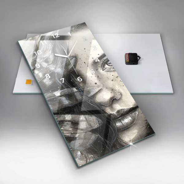 Vertikální skleněné hodiny Malovaný portrét