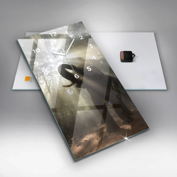 Vertikální skleněné hodiny Slon v džungli