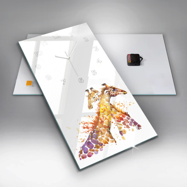 Vertikální skleněné hodiny Žirafa - akvarel