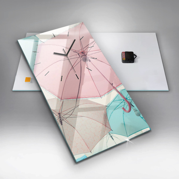 Vertikální skleněné hodiny Pastelové deštníky