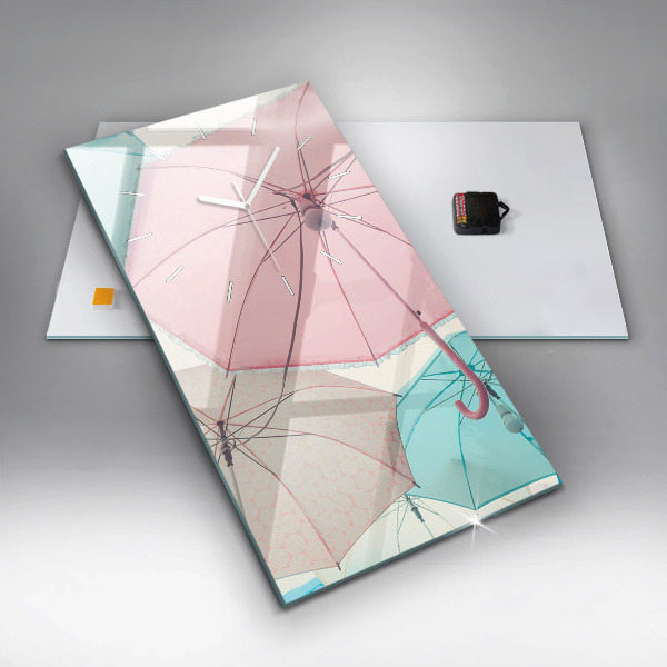 Vertikální skleněné hodiny Pastelové deštníky