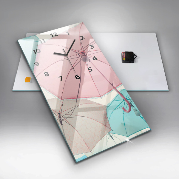 Vertikální skleněné hodiny Pastelové deštníky