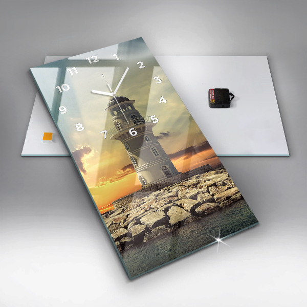 Vertikální skleněné hodiny Maják na vodě