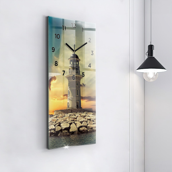 Vertikální skleněné hodiny Maják na vodě