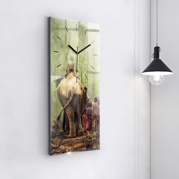 Vertikální skleněné hodiny Děti vedoucí slona