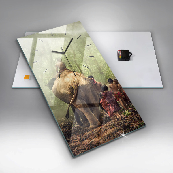 Vertikální skleněné hodiny Děti vedoucí slona