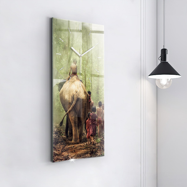 Vertikální skleněné hodiny Děti vedoucí slona