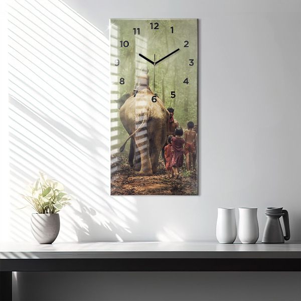 Vertikální skleněné hodiny Děti vedoucí slona