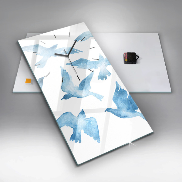 Vertikální skleněné hodiny Létající modří ptáci