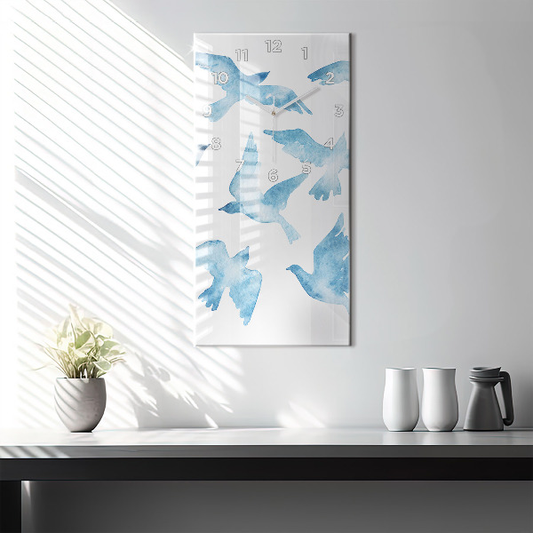 Vertikální skleněné hodiny Létající modří ptáci