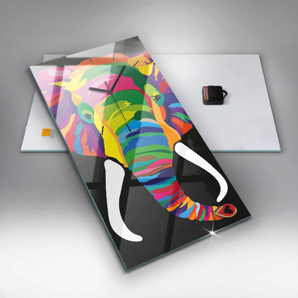 Vertikální skleněné hodiny Barevný slon