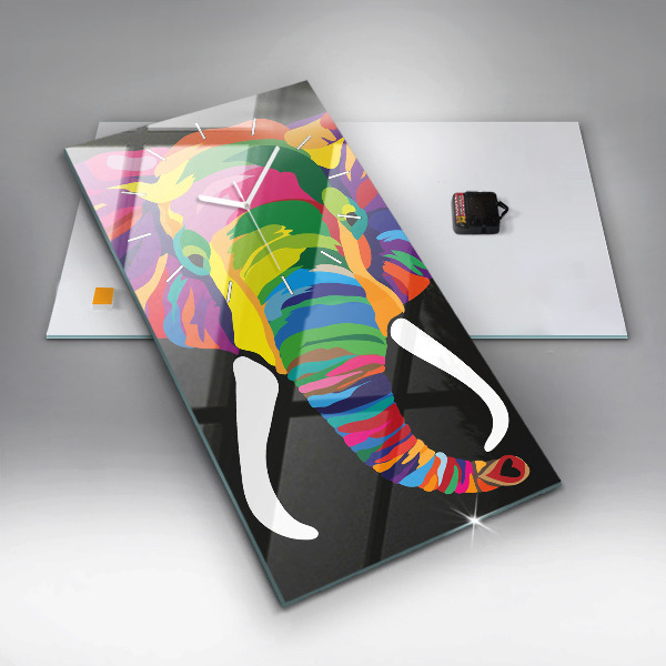 Vertikální skleněné hodiny Barevný slon