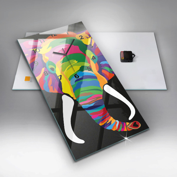 Vertikální skleněné hodiny Barevný slon