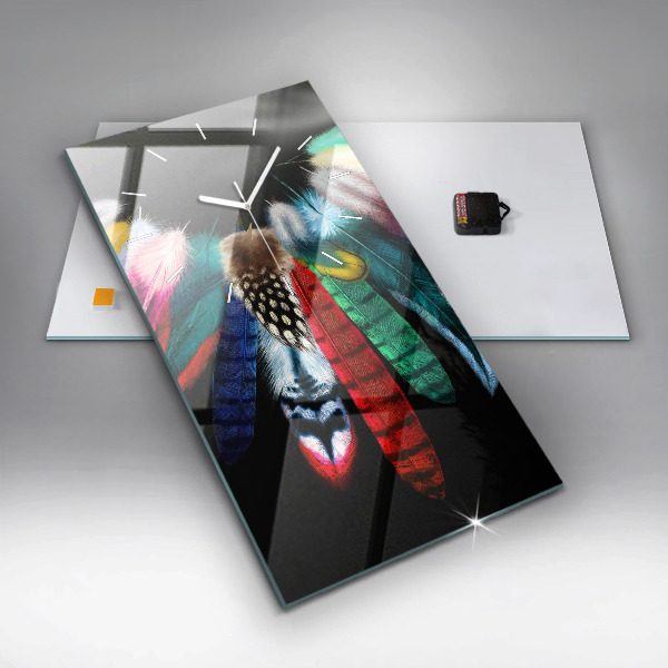 Vertikální skleněné hodiny Barevné ptačí peří