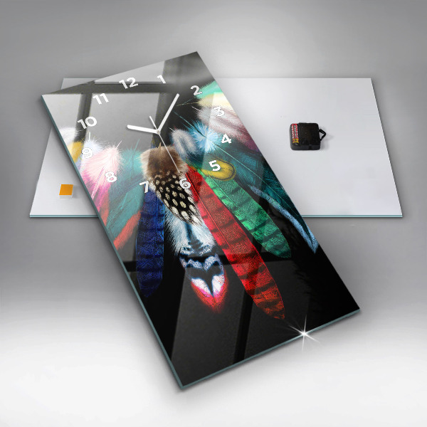 Vertikální skleněné hodiny Barevné ptačí peří