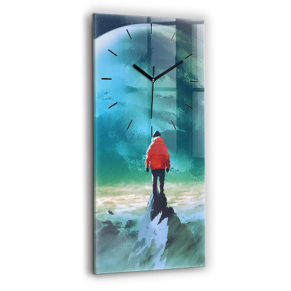 Vertikální skleněné hodiny Muž na Měsíci