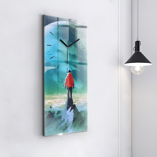 Vertikální skleněné hodiny Muž na Měsíci