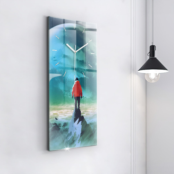 Vertikální skleněné hodiny Muž na Měsíci