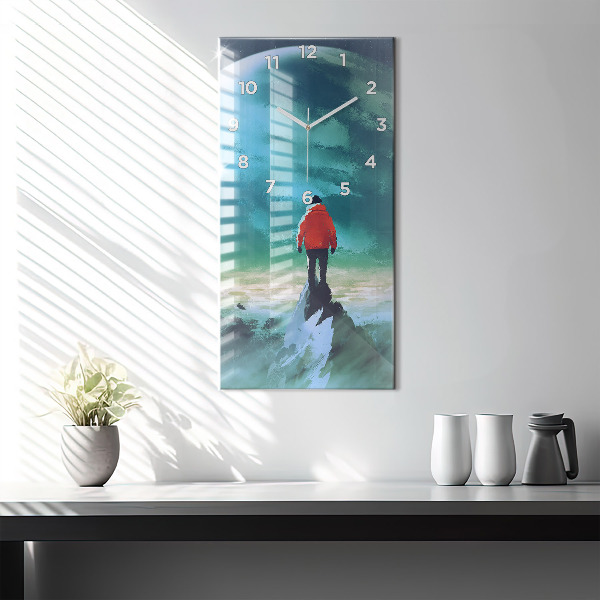 Vertikální skleněné hodiny Muž na Měsíci