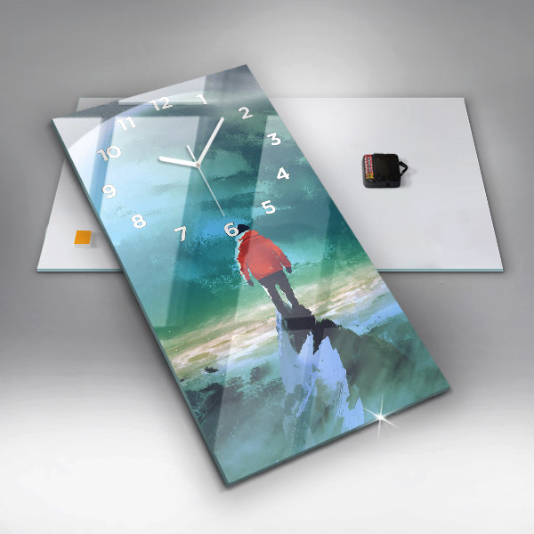 Vertikální skleněné hodiny Muž na Měsíci